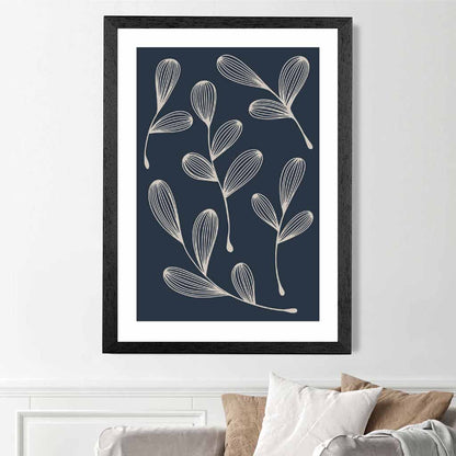 Modern Sketch Navy, Beige Floral No 3 Art Print | Wall Art Plaza