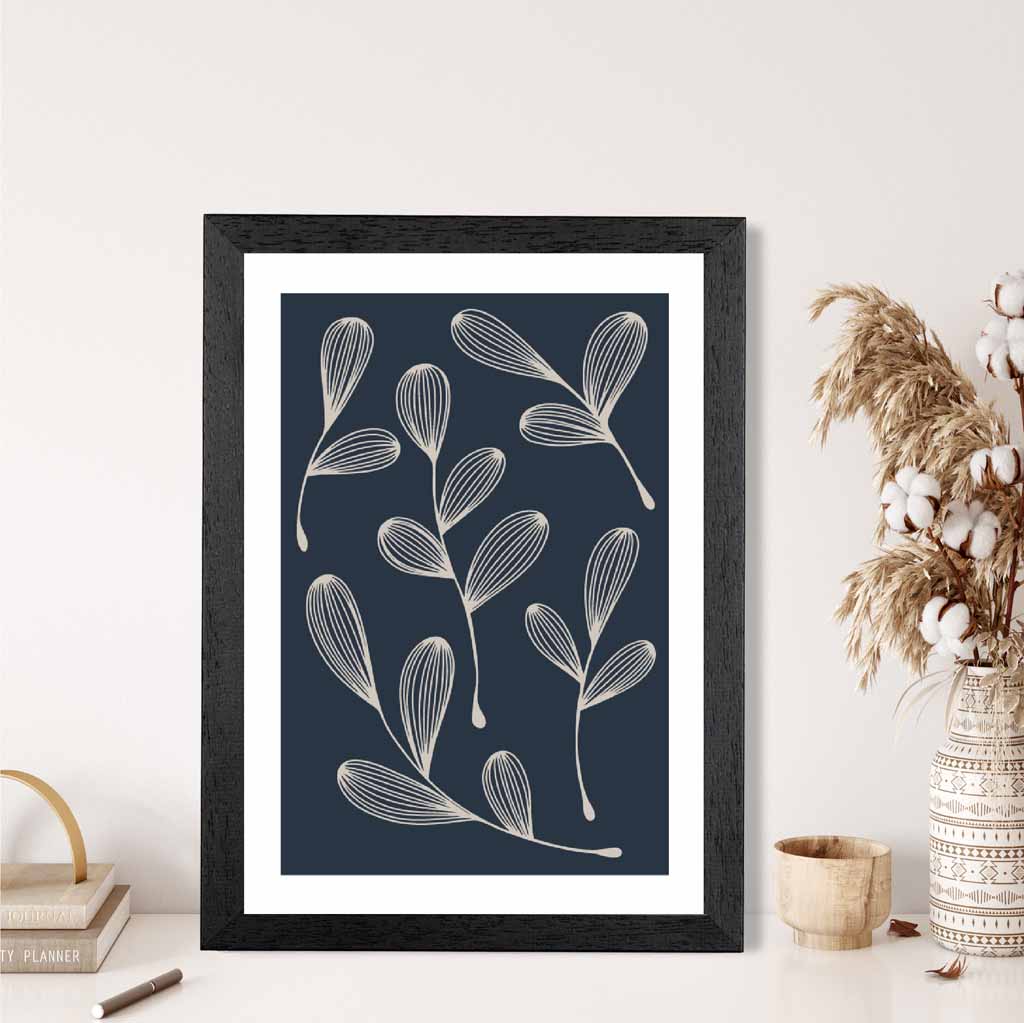 Modern Sketch Navy, Beige Floral No 3 Art Print | Wall Art Plaza