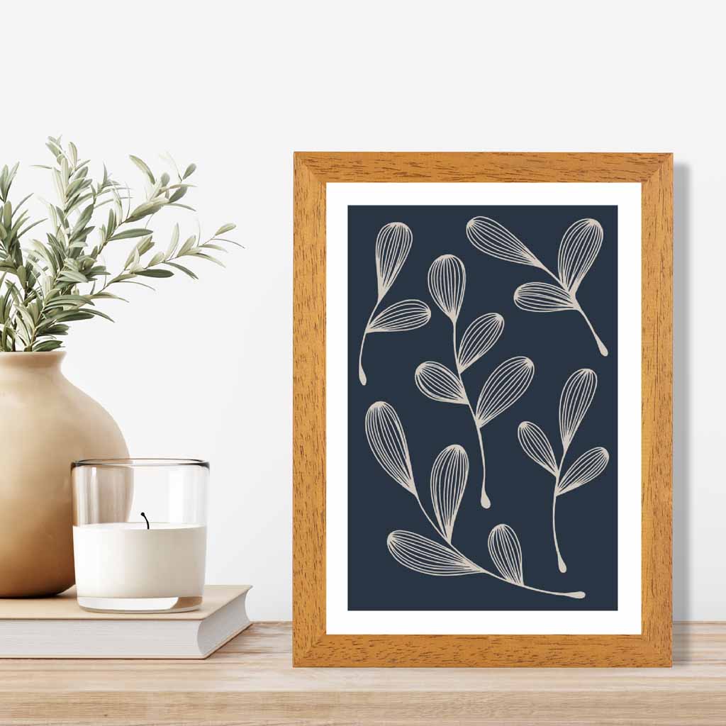 Modern Sketch Navy, Beige Floral No 3 Art Print | Wall Art Plaza