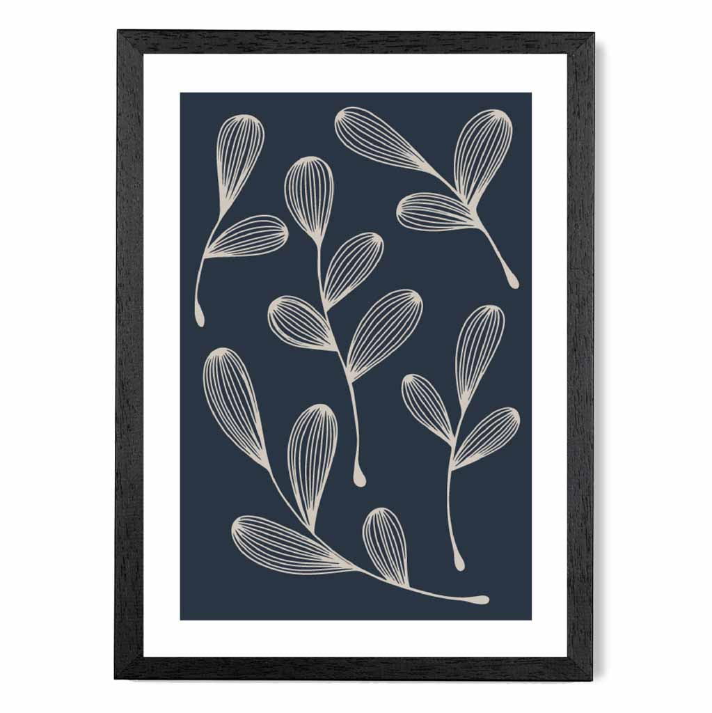 Modern Sketch Navy, Beige Floral No 3 Art Print | Wall Art Plaza