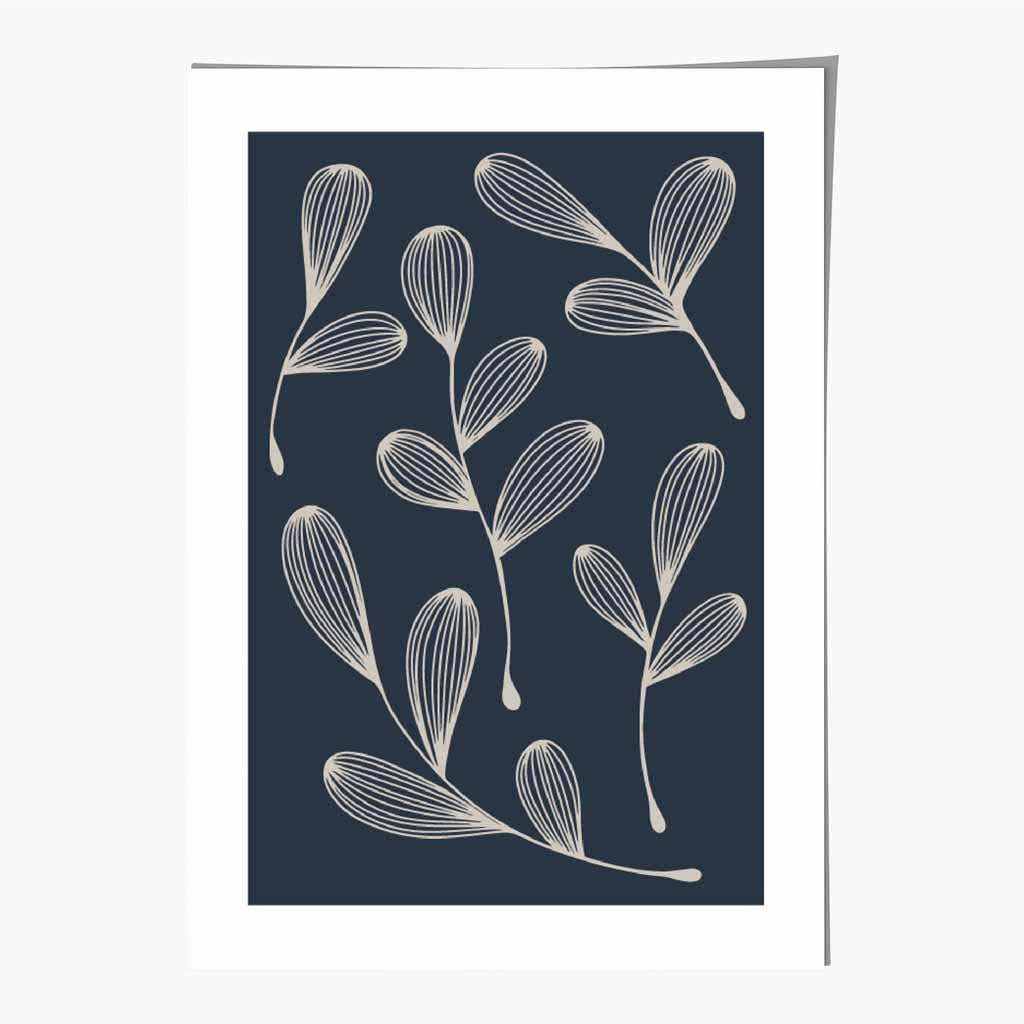 Modern Sketch Navy, Beige Floral No 3 Art Print | Wall Art Plaza