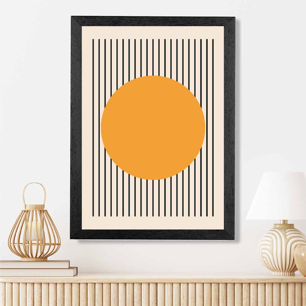 Mid Century Orange, Black Circles Art Print | Wall Art Plaza