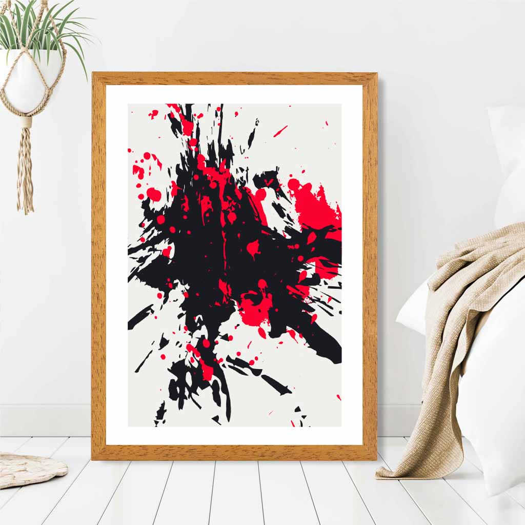 Modern Graphical Red, Black Splatters Art Poster | Wall Art Plaza