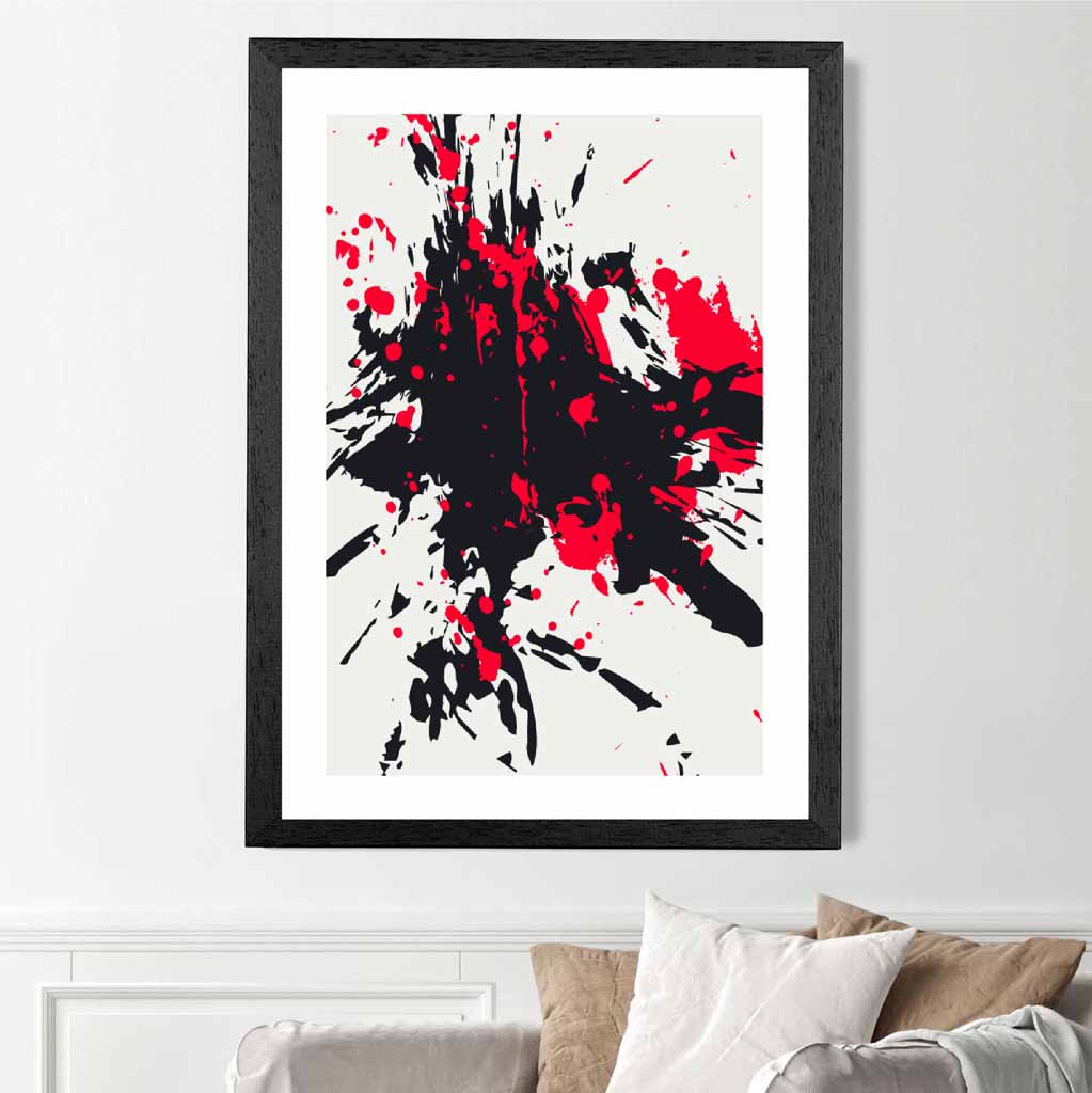 Modern Graphical Red, Black Splatters Art Poster | Wall Art Plaza