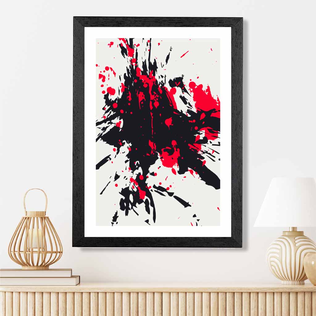 Modern Graphical Red, Black Splatters Art Poster | Wall Art Plaza