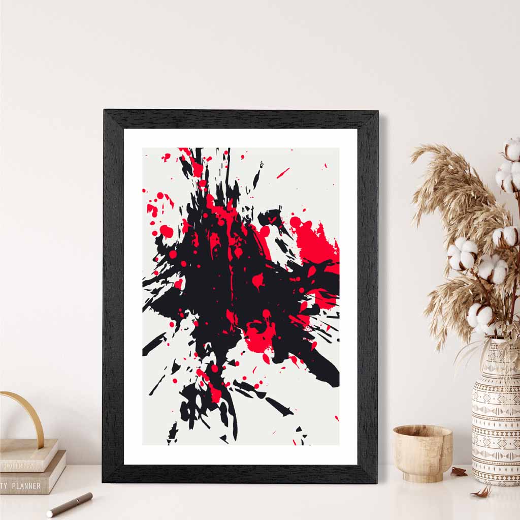 Modern Graphical Red, Black Splatters Art Poster | Wall Art Plaza