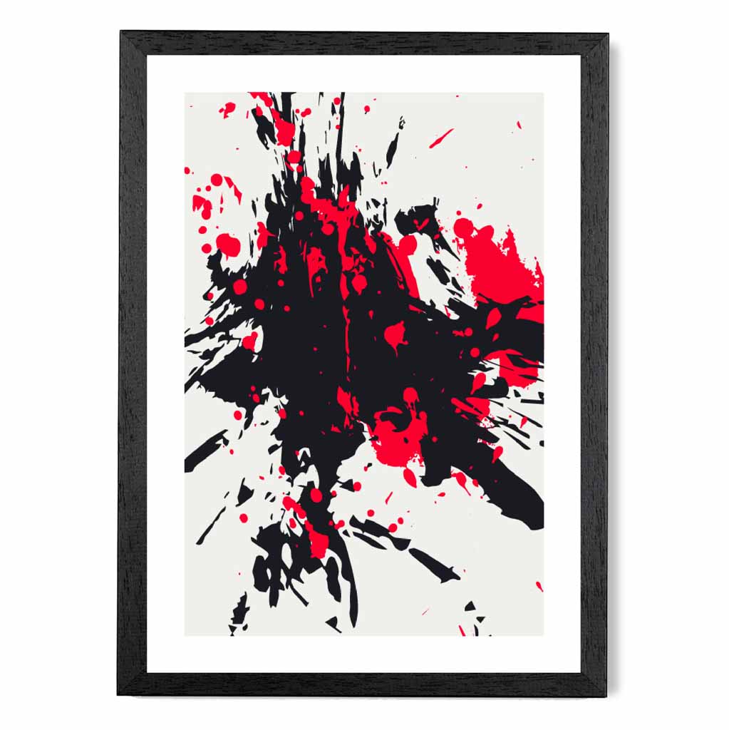 Modern Graphical Red, Black Splatters Art Poster | Wall Art Plaza