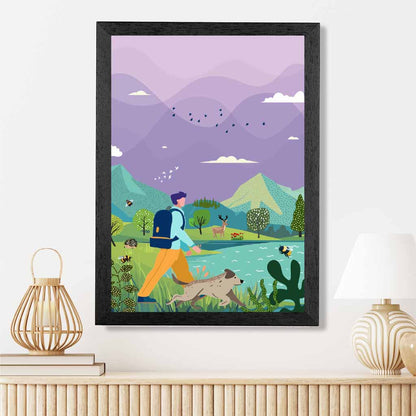Boho Purple, Blue Hiking with Dog Art Print | Wall Art Plaza