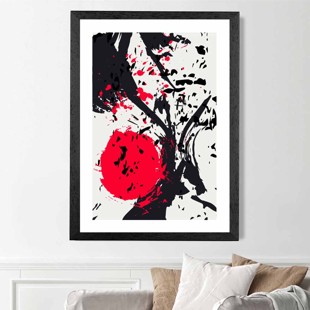 Modern Graphical Red, Black Splashes Art Poster | Wall Art Plaza