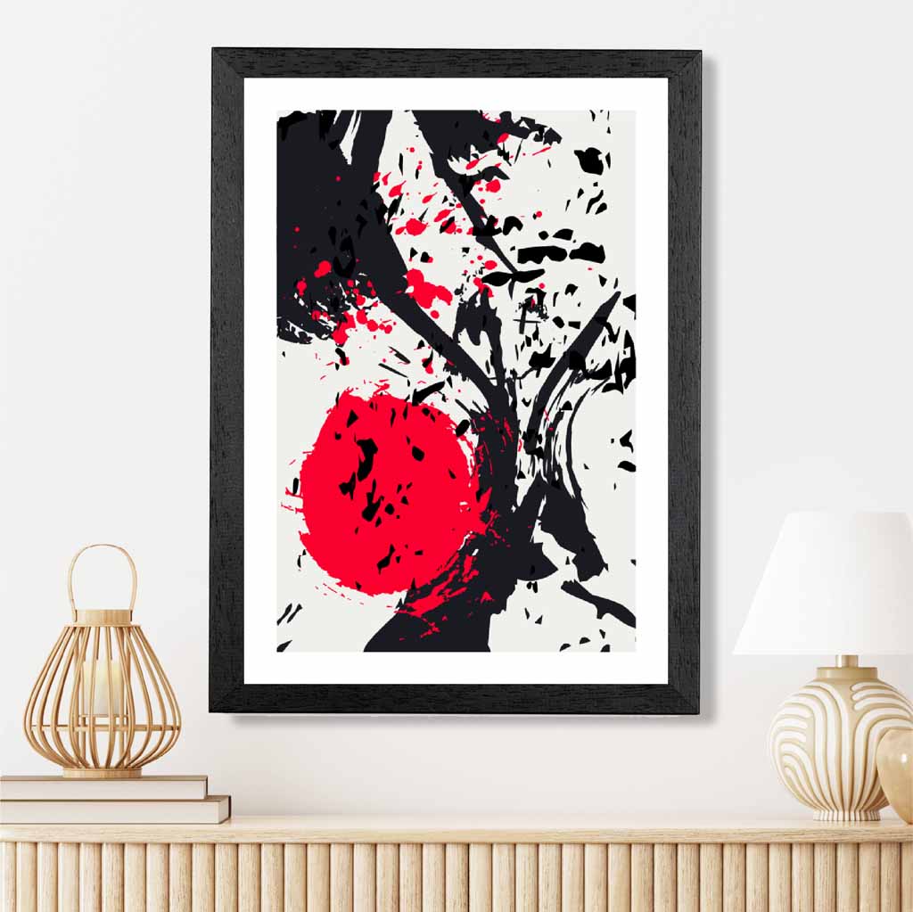 Modern Graphical Red, Black Splashes Art Poster | Wall Art Plaza