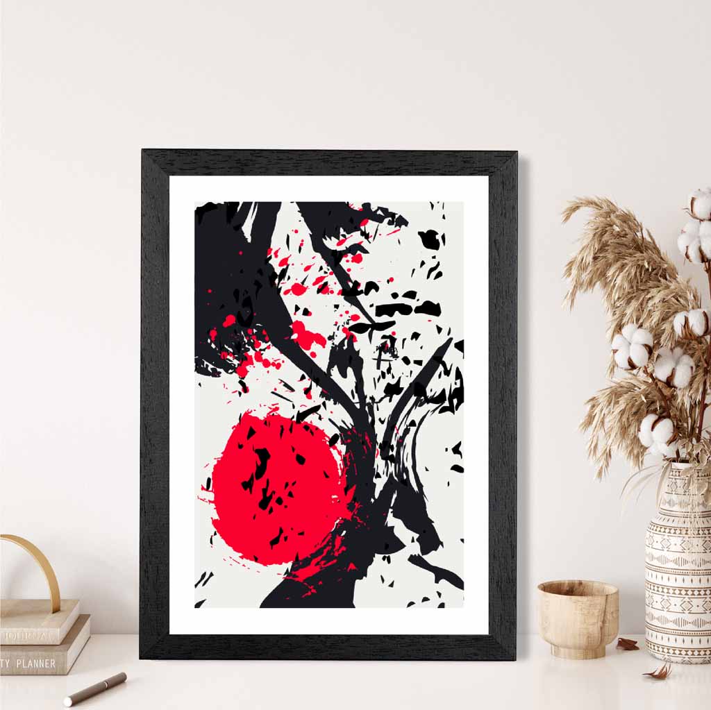 Modern Graphical Red, Black Splashes Art Poster | Wall Art Plaza