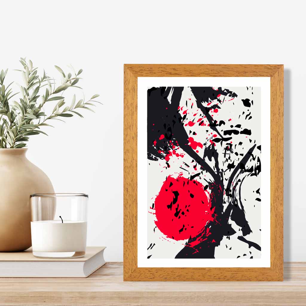 Modern Graphical Red, Black Splashes Art Poster | Wall Art Plaza