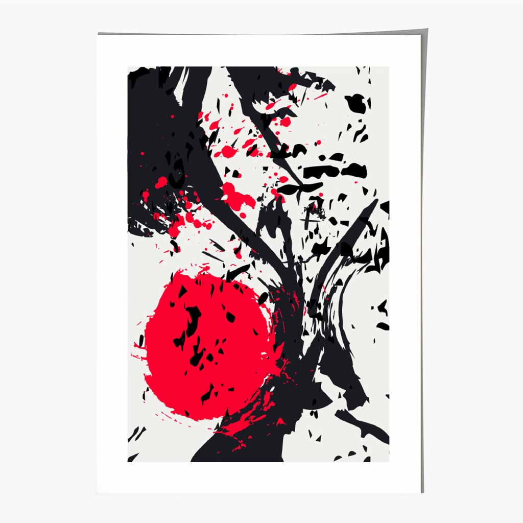 Modern Graphical Red, Black Splashes Art Poster | Wall Art Plaza