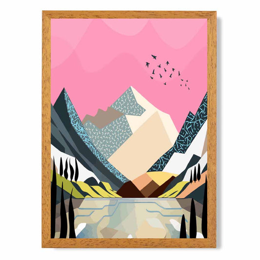Modern Pink, Beige Mountain Glacier Art Print | Wall Art Plaza