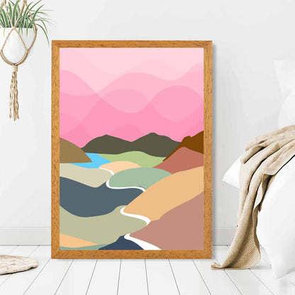 Graphical Pink, Colourful Mountain Stream Art Poster | Wall Art Plaza