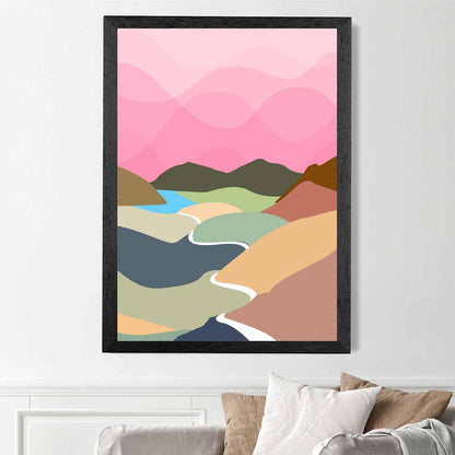 Graphical Pink, Colourful Mountain Stream Art Poster | Wall Art Plaza