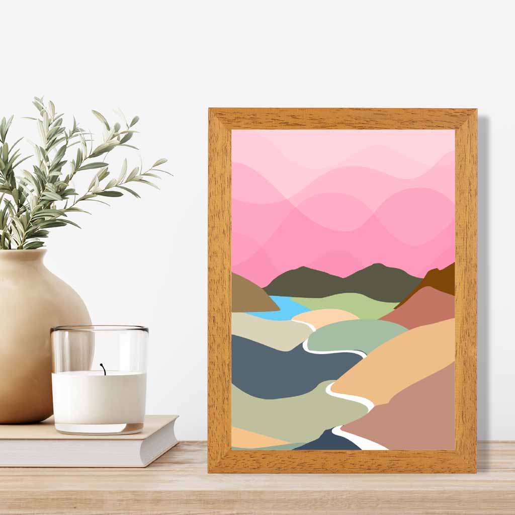 Graphical Pink, Colourful Mountain Stream Art Poster | Wall Art Plaza