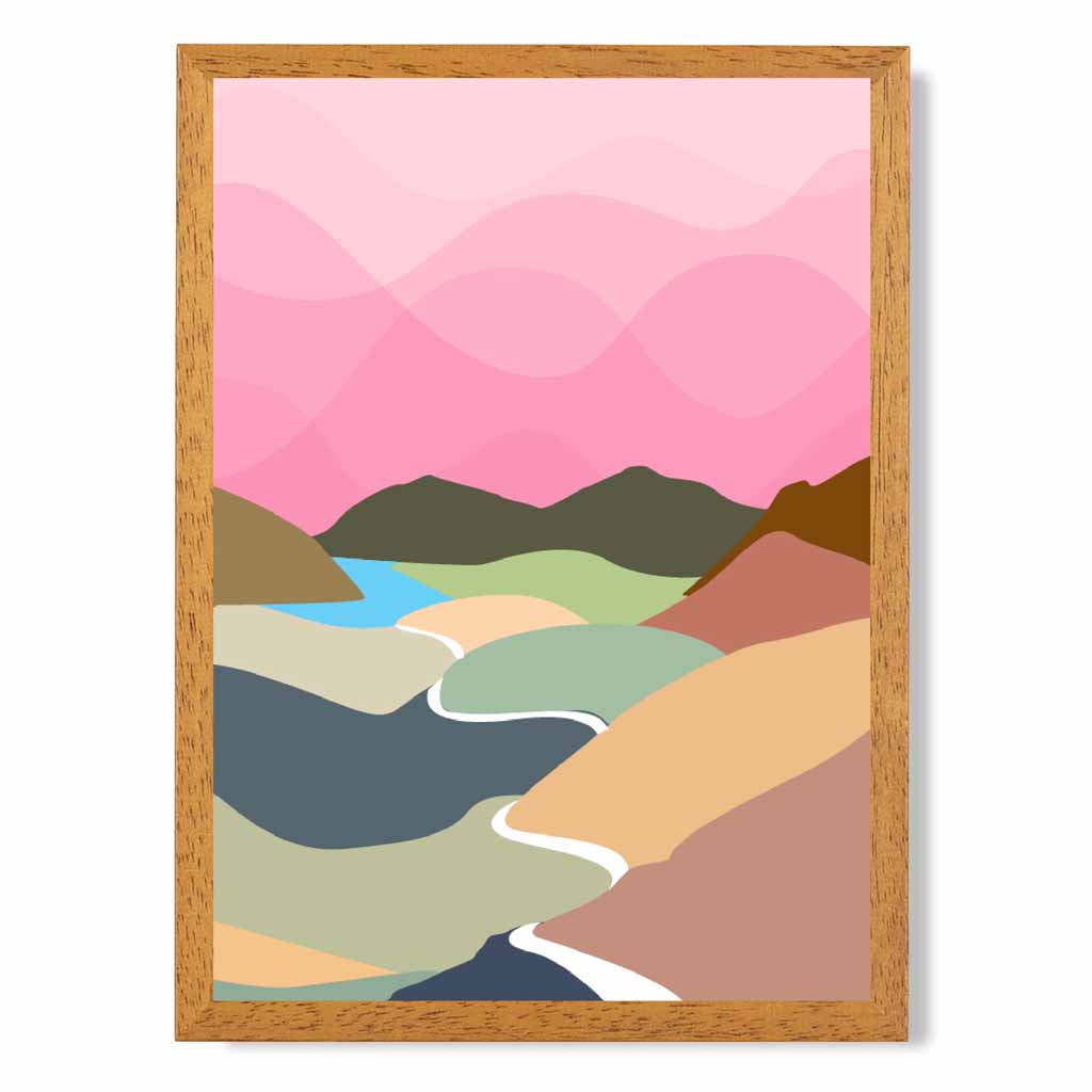 Graphical Pink, Colourful Mountain Stream Art Poster | Wall Art Plaza