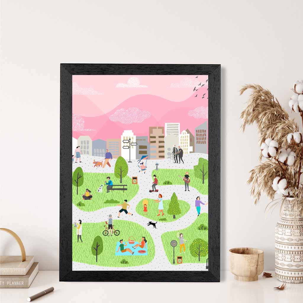 Graphical Modern Pink, Green City Park No 1 Art Poster | Wall Art Plaza