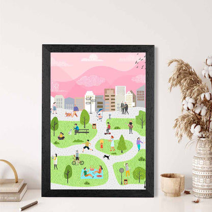 Graphical Modern Pink, Green City Park No 1 Art Poster | Wall Art Plaza