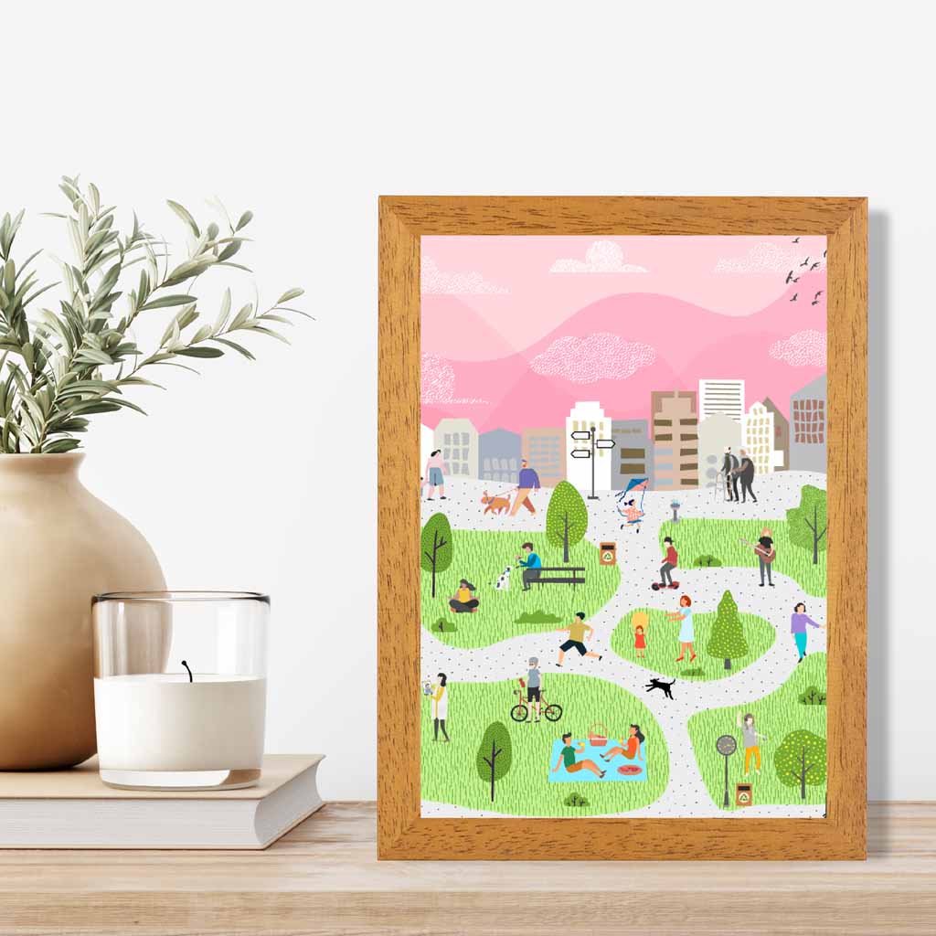 Graphical Modern Pink, Green City Park No 1 Art Poster | Wall Art Plaza