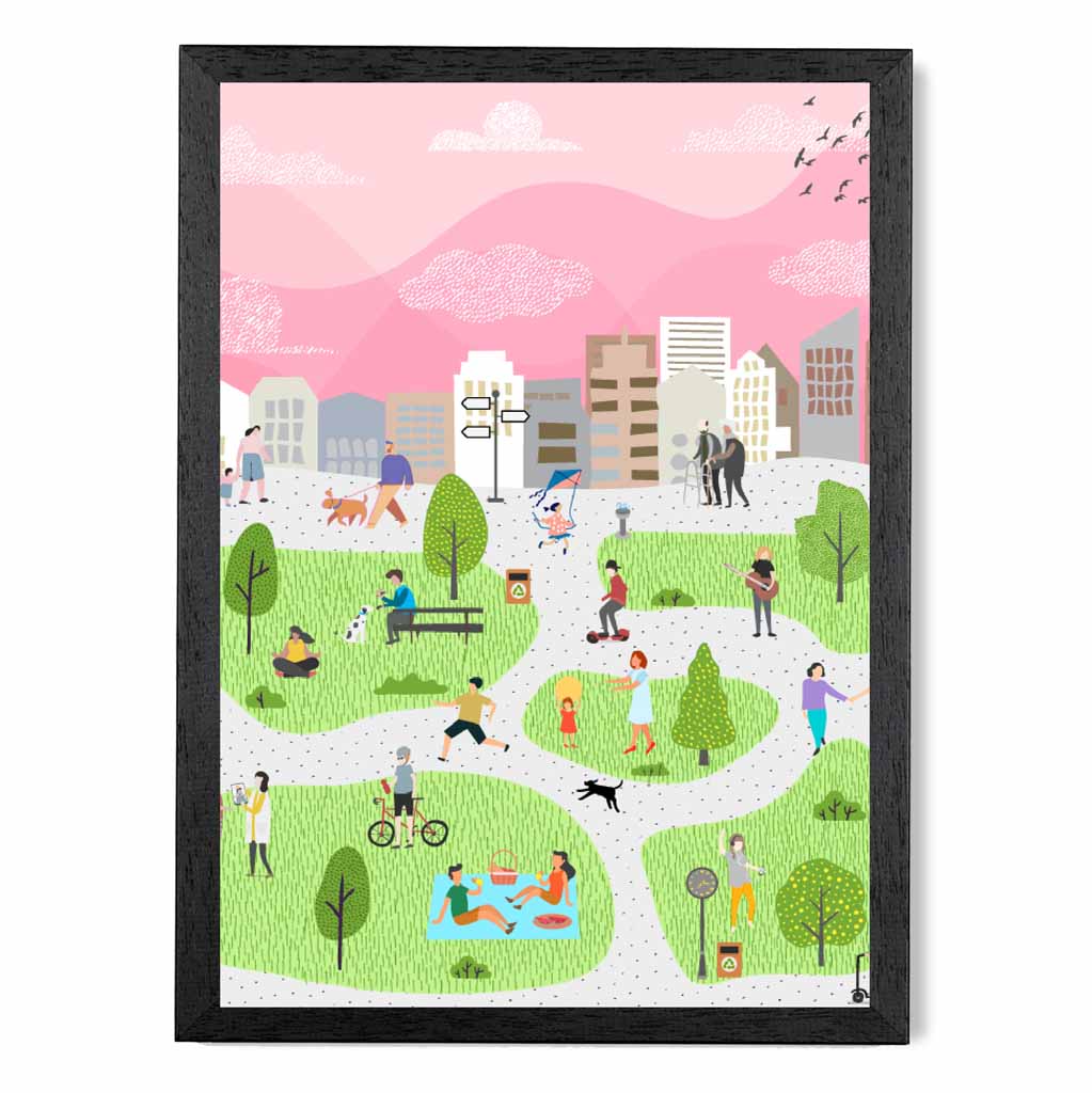 Graphical Modern Pink, Green City Park No 1 Art Poster | Wall Art Plaza