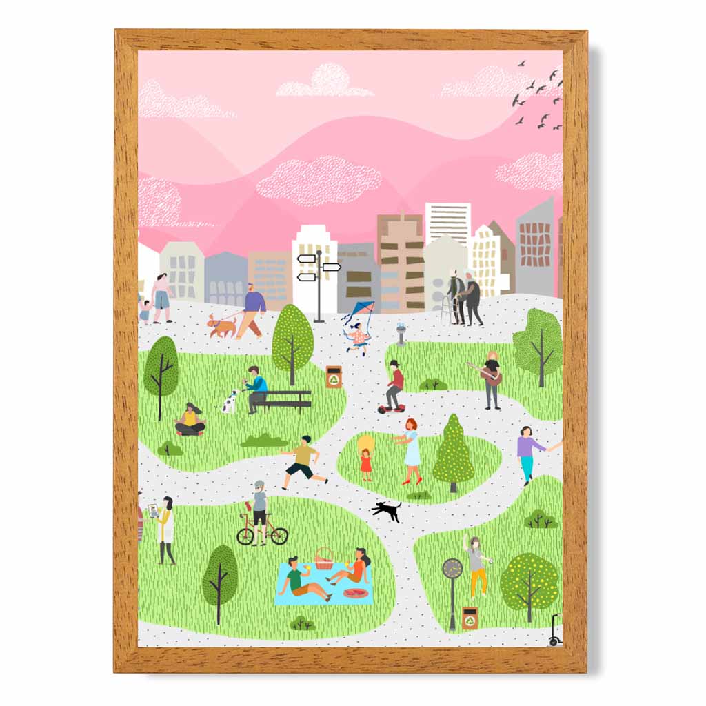 Graphical Modern Pink, Green City Park No 1 Art Poster | Wall Art Plaza