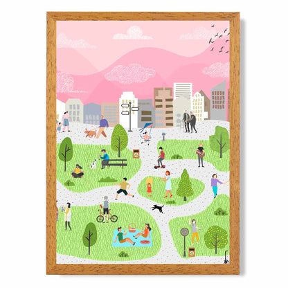 Graphical Modern Pink, Green City Park No 1 Art Poster | Wall Art Plaza