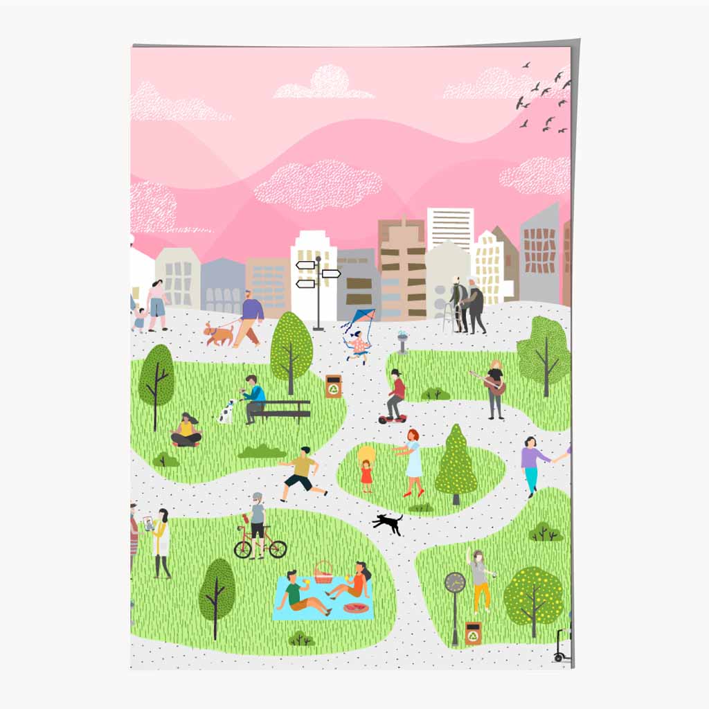 Graphical Modern Pink, Green City Park No 1 Art Poster | Wall Art Plaza