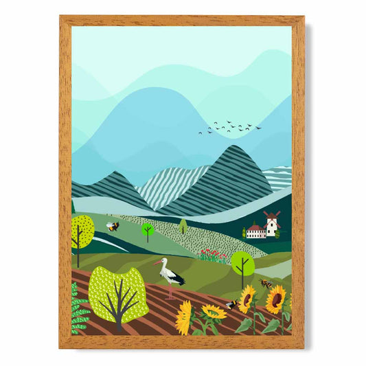 Boho Blue, Colourful Mountain Landscape Art Print | Wall Art Plaza