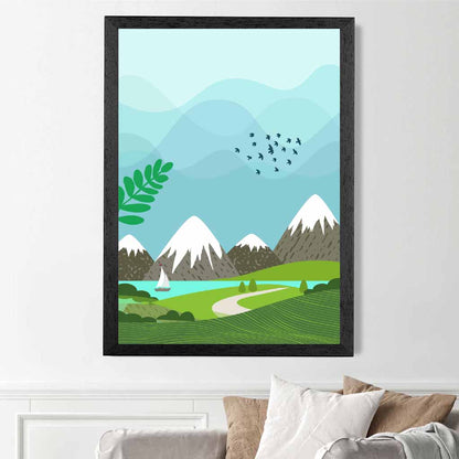 Graphical Blue, Green Sailboat Art Poster | Wall Art Plaza