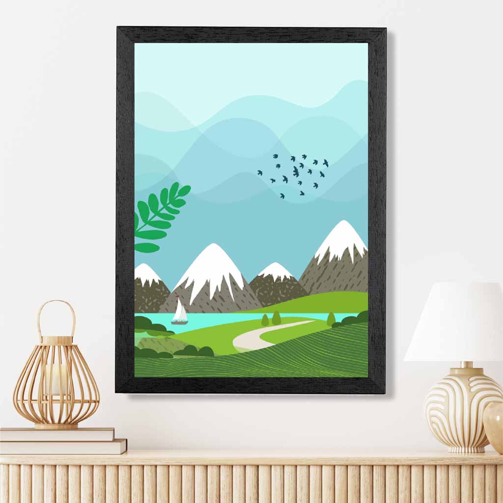 Graphical Blue, Green Sailboat Art Poster | Wall Art Plaza