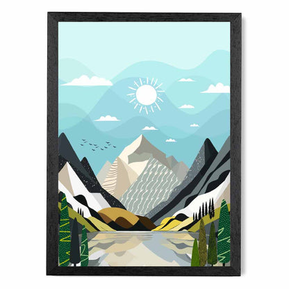 Modern Graphical Blue, Grey Mountain Glacier Art Poster | Wall Art Plaza