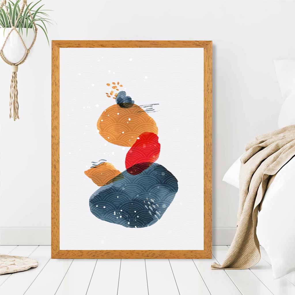 Modern Abstract Blue, Red Shapes Art Print | Wall Art Plaza