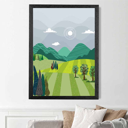 Graphical Modern Green, Grey Pastures Art Poster | Wall Art Plaza