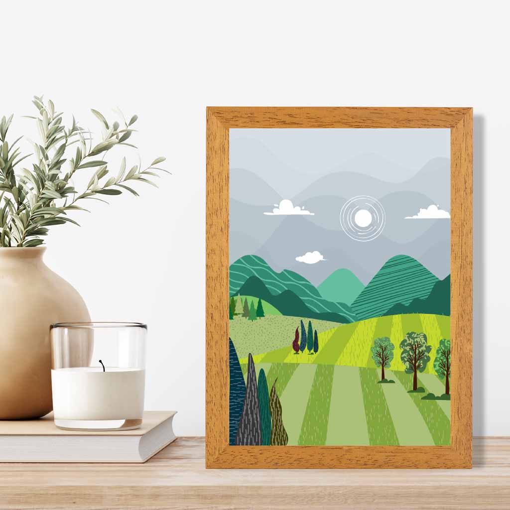 Graphical Modern Green, Grey Pastures Art Poster | Wall Art Plaza