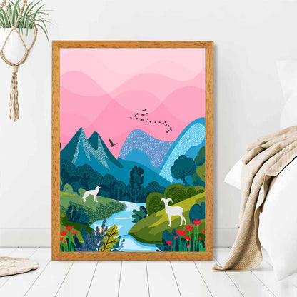 Modern Pink, Blue Wildlife Stream Art Print | Wall Art Plaza
