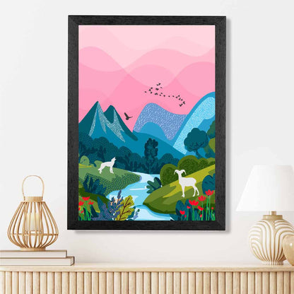 Modern Pink, Blue Wildlife Stream Art Print | Wall Art Plaza