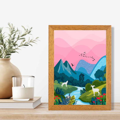 Modern Pink, Blue Wildlife Stream Art Print | Wall Art Plaza