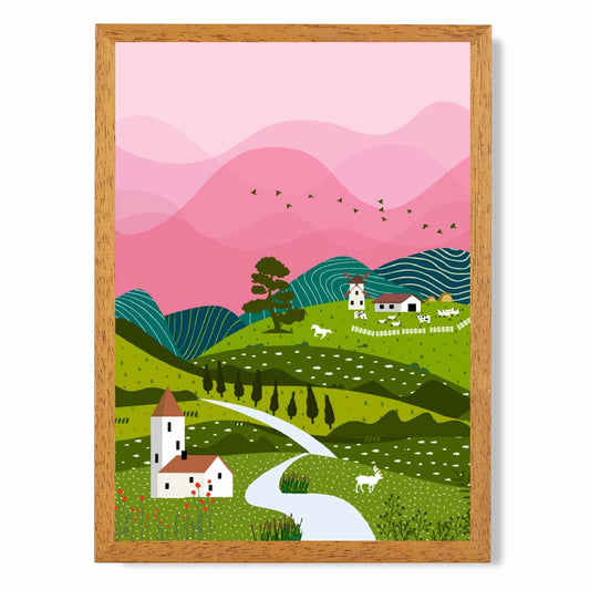Boho Pink, Green Country Charm Art Print | Wall Art Plaza