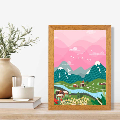 Graphical Pink, Colourful Alpine Charm Art Poster | Wall Art Plaza