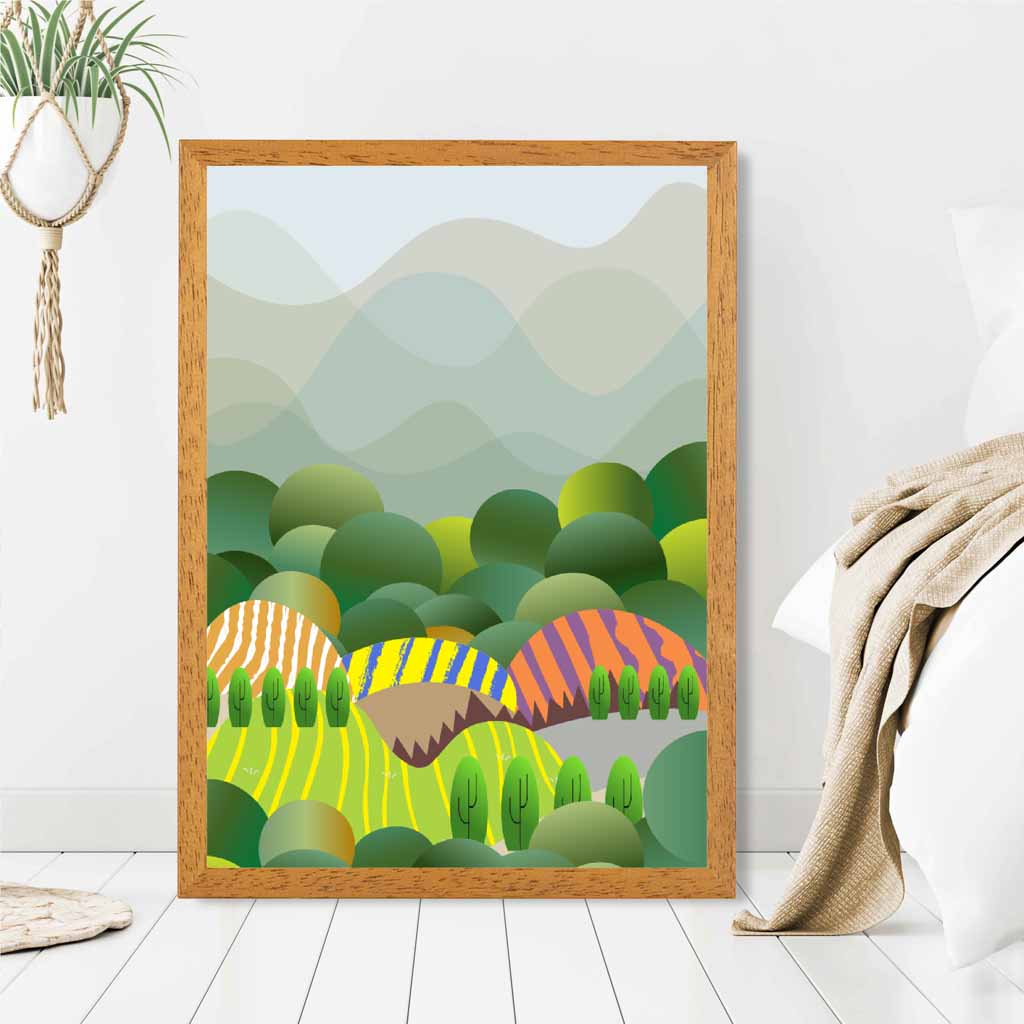 Graphical Green, Colourful Landscape Trees Art Poster | Wall Art Plaza