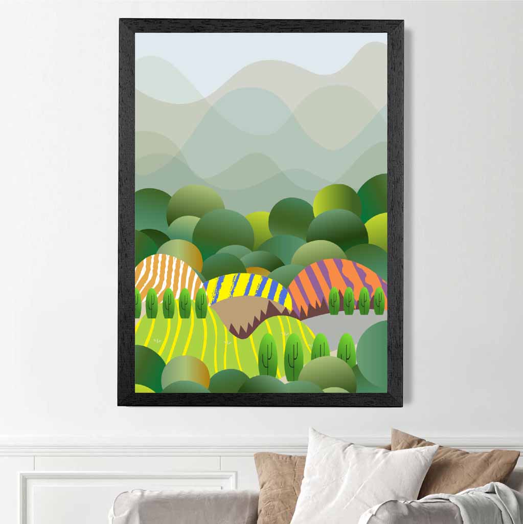 Graphical Green, Colourful Landscape Trees Art Poster | Wall Art Plaza