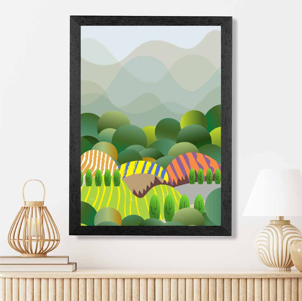 Graphical Green, Colourful Landscape Trees Art Poster | Wall Art Plaza