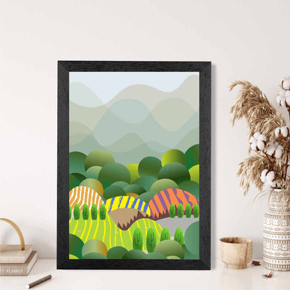 Graphical Green, Colourful Landscape Trees Art Poster | Wall Art Plaza