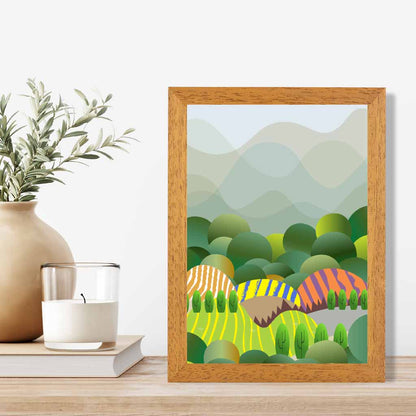 Graphical Green, Colourful Landscape Trees Art Poster | Wall Art Plaza