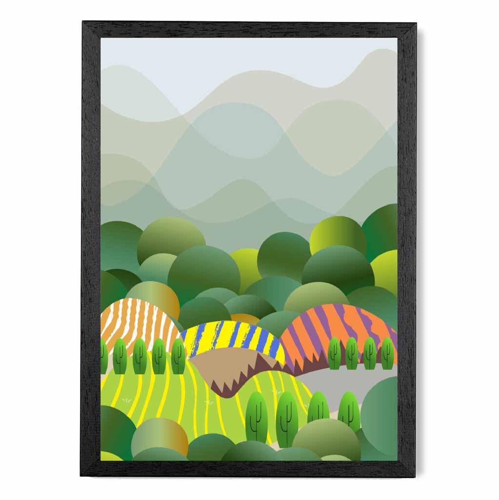 Graphical Green, Colourful Landscape Trees Art Poster | Wall Art Plaza