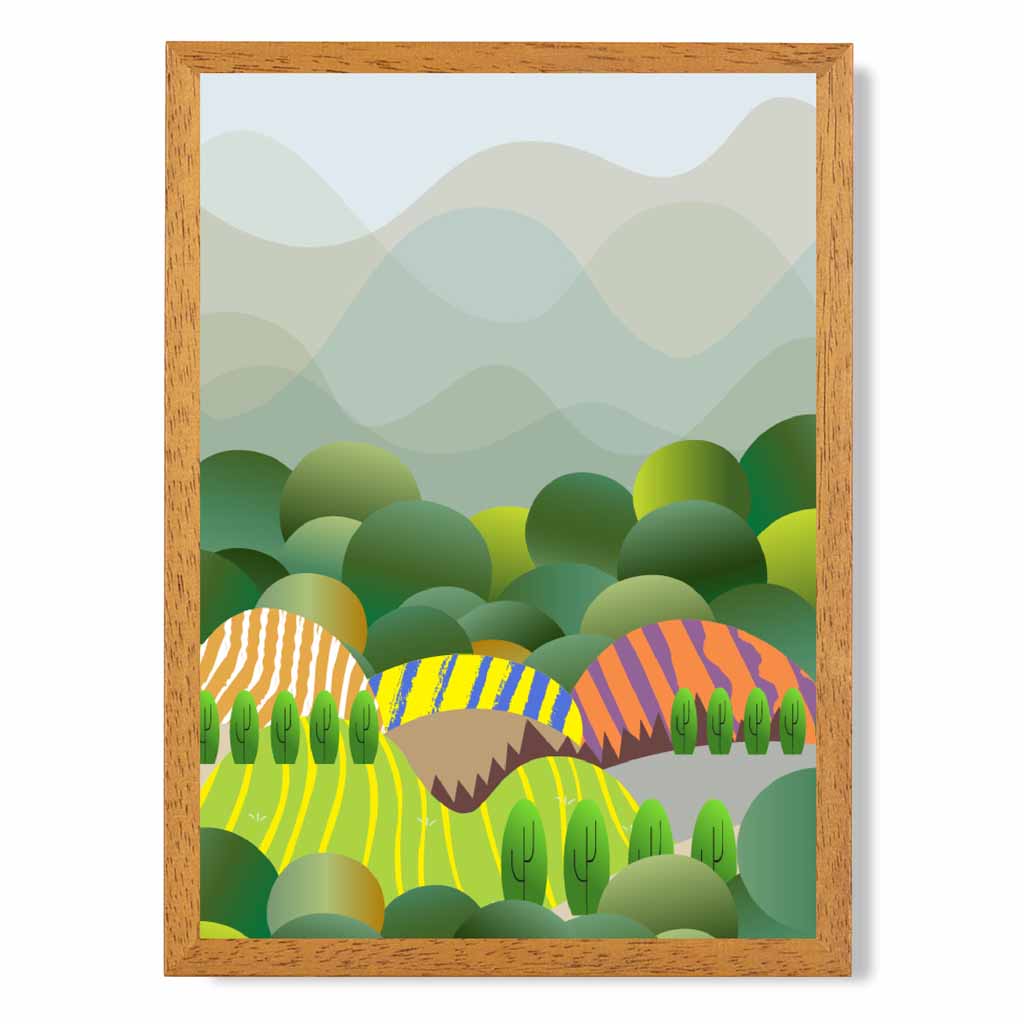 Graphical Green, Colourful Landscape Trees Art Poster | Wall Art Plaza