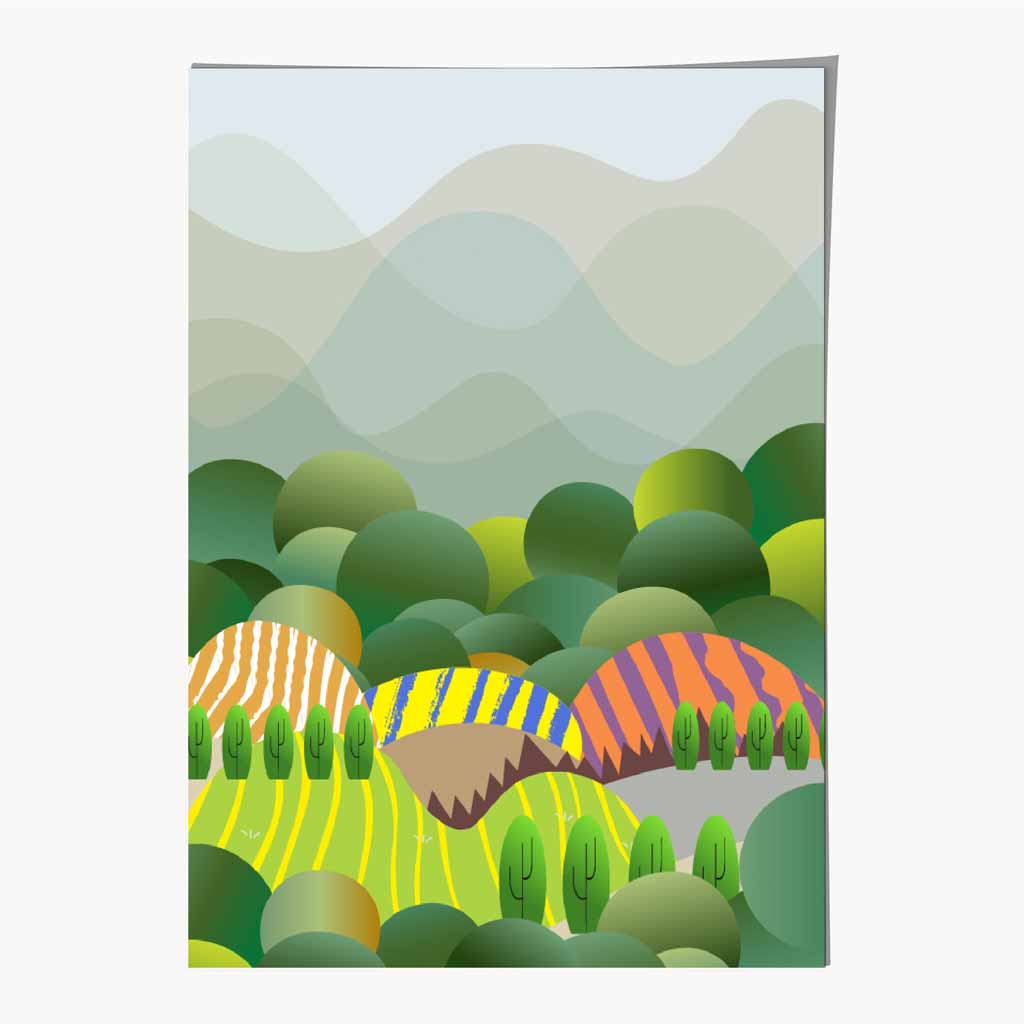 Graphical Green, Colourful Landscape Trees Art Poster | Wall Art Plaza