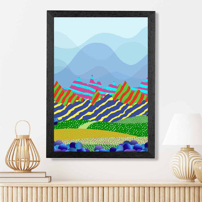 Modern Graphical Blue, Colourful Landscape Hills Art Poster | Wall Art Plaza